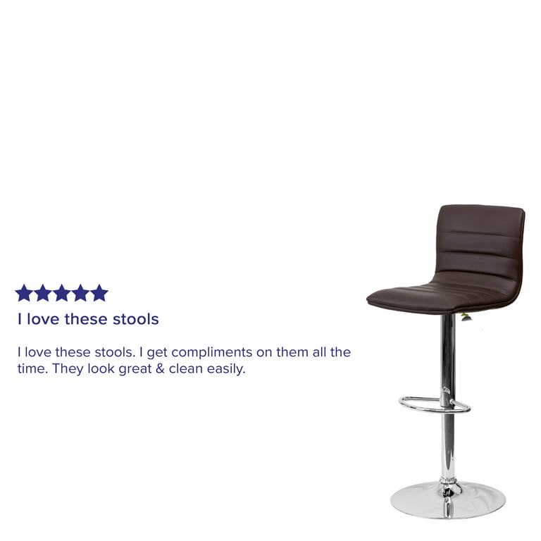 Flash Furniture Betsy Modern Brown Vinyl Adjustable Bar Stool with Back, Counter Height Swivel Stool with Chrome Pedestal Base