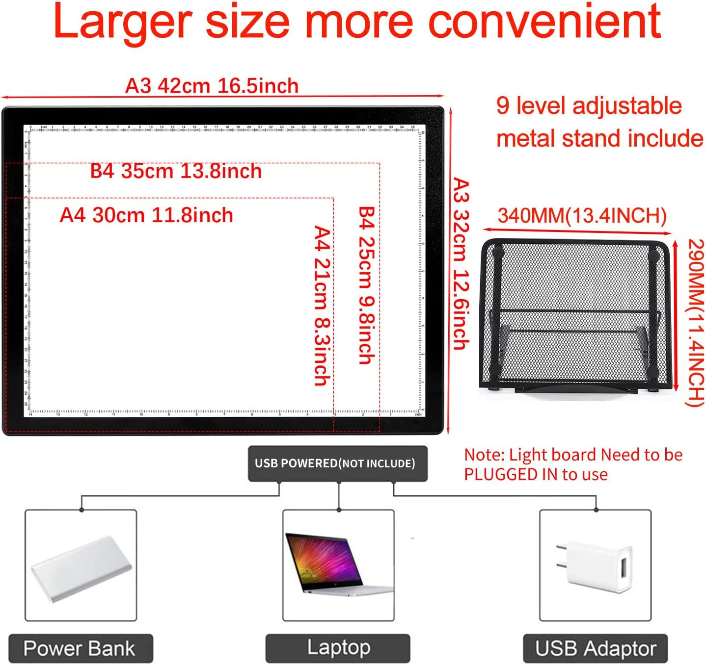 A3 Diamond Painting Light Pad with Stand, 2Nd Gen Tracing Light Board Drawing Light Box Anti-Mistouch Physical Button Stepless Dimming Diamond Art Light Borad for Cricut Animation Skeching(A3+Stand)