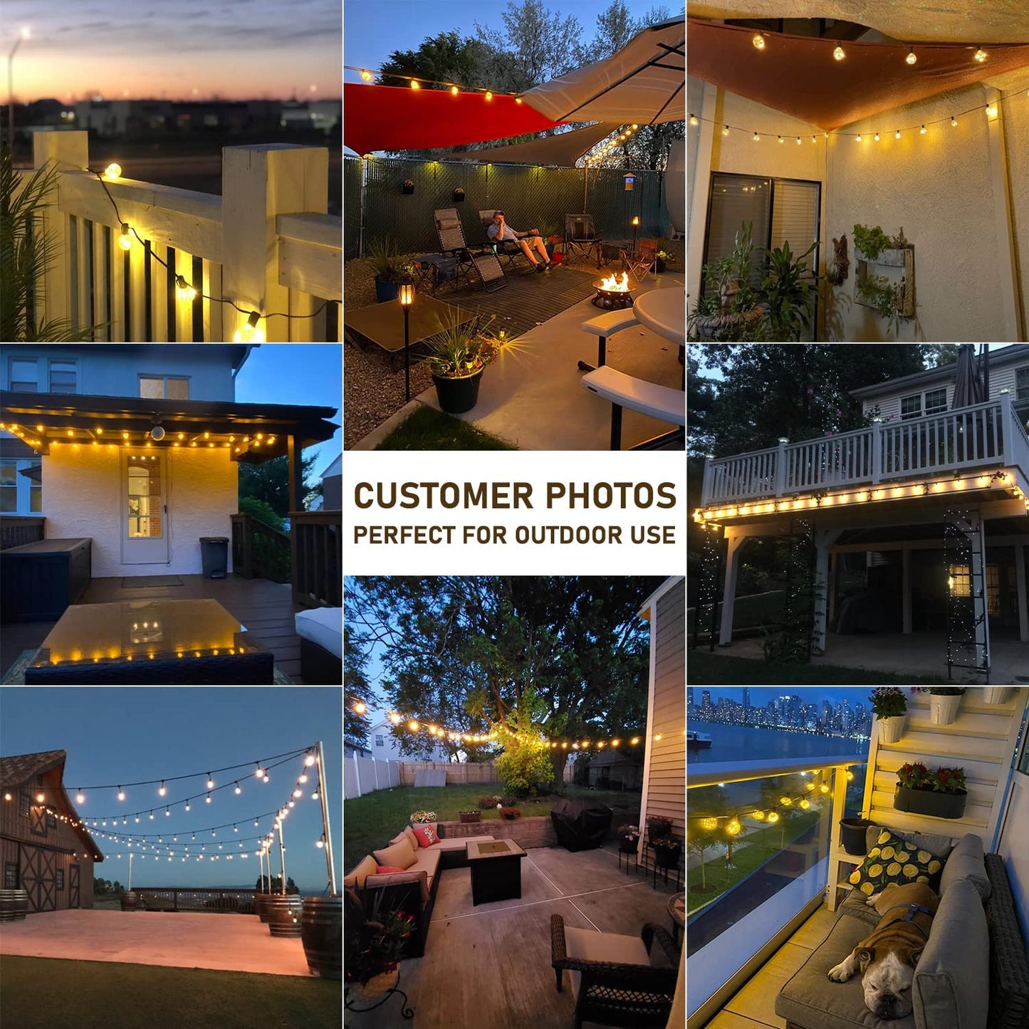 G40 LED Outdoor String Lights, 38.5Ft UL Approval IP65 Waterproof, 30+3 0.1W per Bulbs Energy Saving, outside Decorative Lighting Hanging for Patio Porch Garden Bistro Cafe Party Wedding