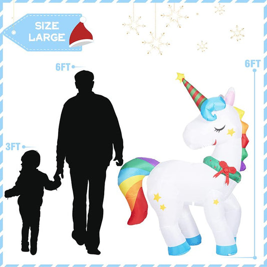 Homify 6FT Christmas Inflatables, Unicorn Inflatable with Built-in Rotating Lights, Christmas Blow Up Yard Decorations for Lawn, Garden Outdoor/Indoor Decor
