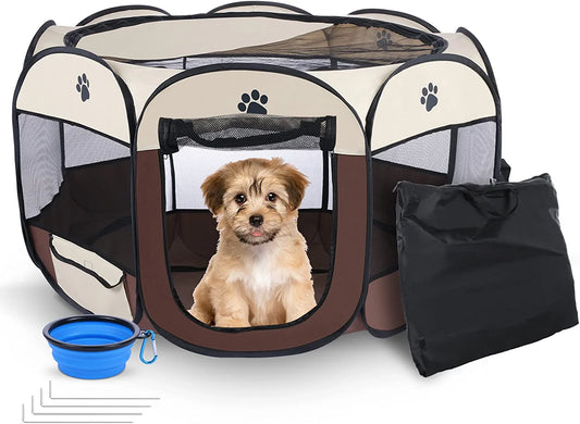 Dog Playpen for Small Dog, Portable Foldable Pet Playpen with Water Resistant, Upgrade Puppy Playpen with Removable Cover and Bottom for Dog/Cat/Rabbit, Indoor/Outdoor