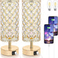 Set of 2 Touch Control Crystal Table Lamps with 2 USB Ports, 3-Way Dimmable Bedside Nightstand Gold Lamps with Decorative Crystal, Small Table Lamps for Bedrooms Living Room, Led Bulbs Included