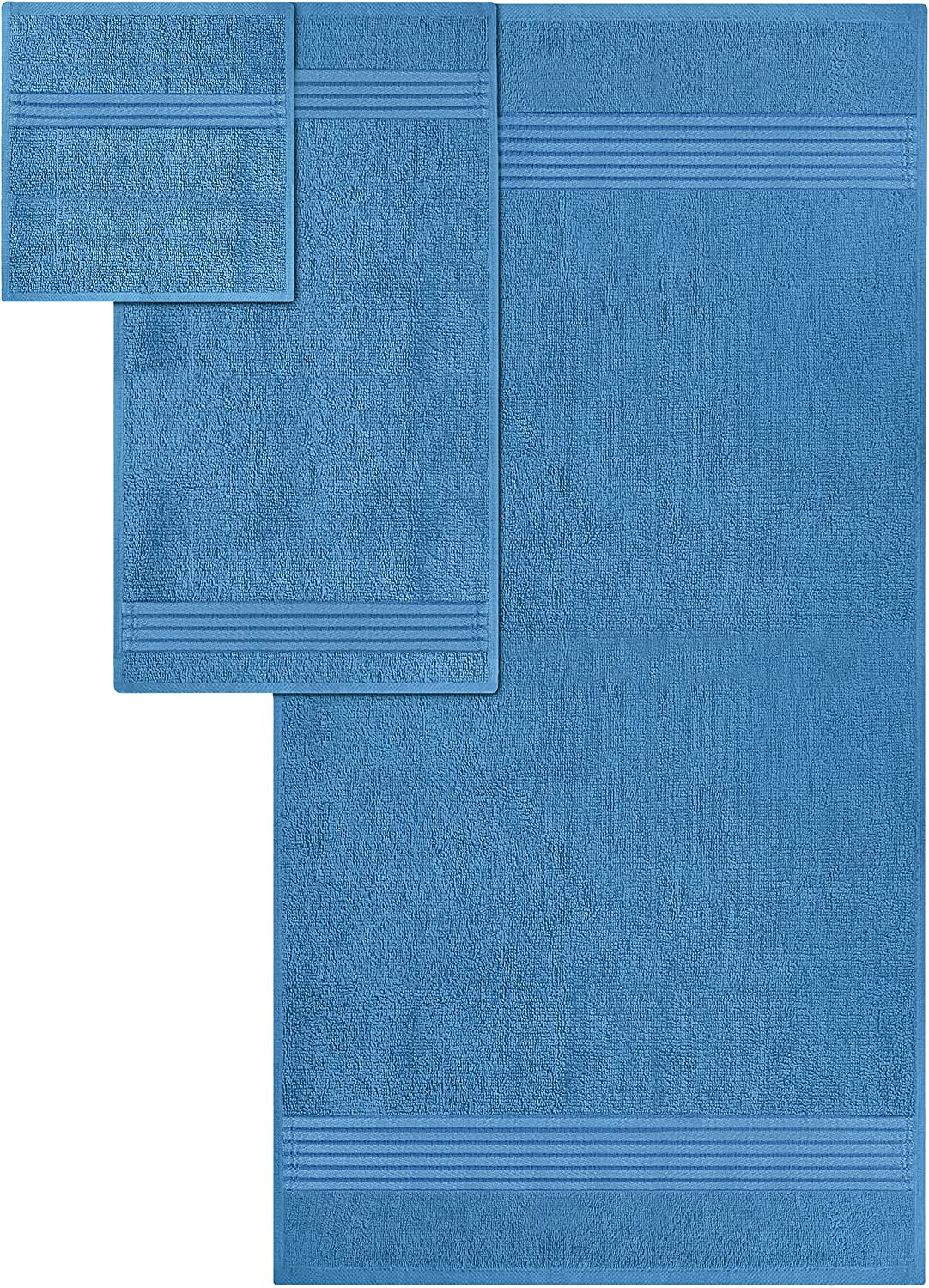 8-Piece Luxury Towel Set, 2 Bath Towels, 2 Hand Towels, and 4 Wash Cloths, 600 GSM 100% Ring Spun Cotton Highly Absorbent Towels for Bathroom, Sports, and Hotel (Electric Blue)