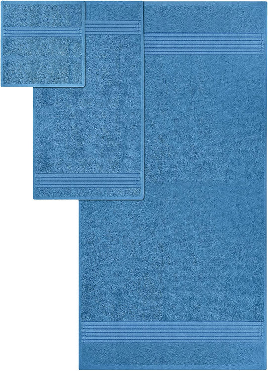 8-Piece Luxury Towel Set, 2 Bath Towels, 2 Hand Towels, and 4 Wash Cloths, 600 GSM 100% Ring Spun Cotton Highly Absorbent Towels for Bathroom, Sports, and Hotel (Electric Blue)
