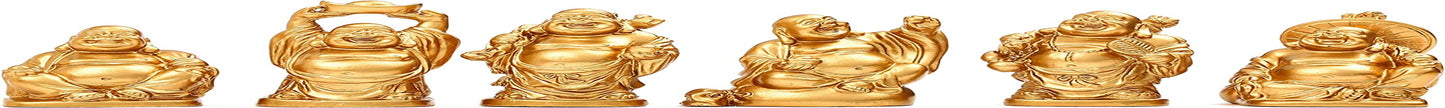 BRABUD Feng Shui 2'' Golden Resin Laughing Buddha Statue Figurines Set of 6 BS019
