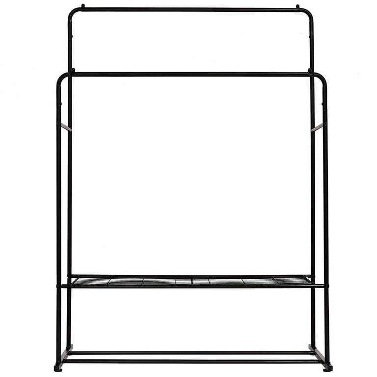 Garment Rack Freestanding Hanger Double Pole Multi-functional Bedroom Clothing Rack,Metal Clothing Garment Rack with Shelves,Black