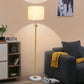 Modern Floor Lamp for Living Room, Adjustable Height Standing Lamp with Marble Base,3-Way Dimmable Gold Brass Tall Pole Light with White Linen Shade for Reading,Bedroom,Pull Chain Switch,Bulb Included