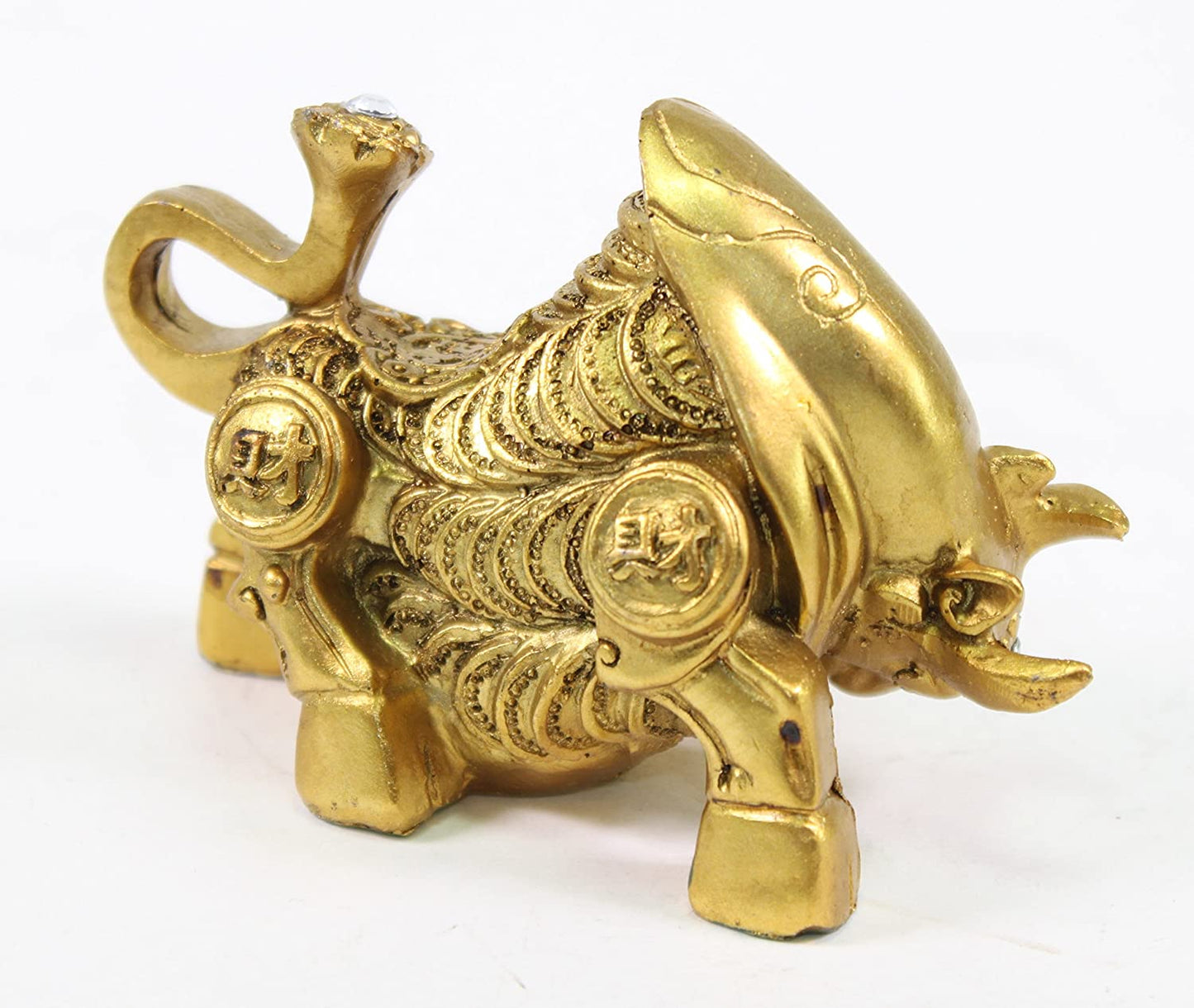 Feng Shui 4" Golden Money Bull ~ Ox Wealth Statue Figurine Chinese Zodiac Home Decor Gift ~ Wall Street Golden Bull