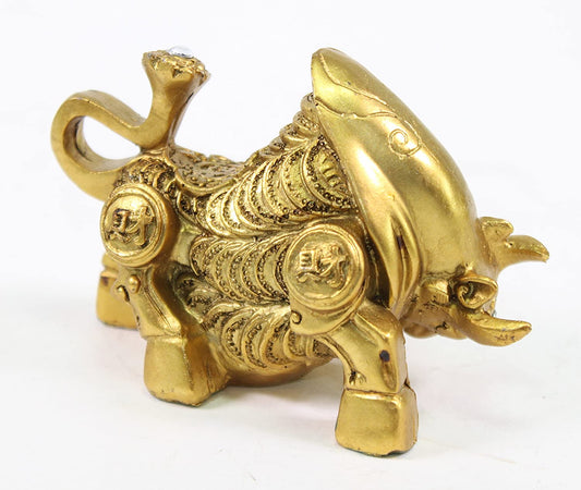 Feng Shui 4" Golden Money Bull ~ Ox Wealth Statue Figurine Chinese Zodiac Home Decor Gift ~ Wall Street Golden Bull