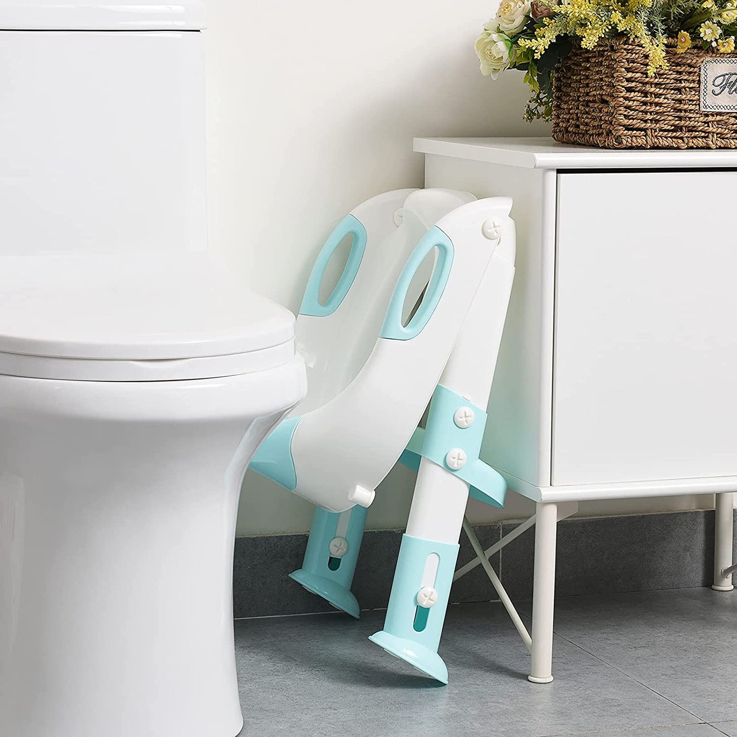 Potty Training Seat with Step Stool Ladder, Potty Training Toilet for Kids Boys Girls Toddlers-Comfortable Safe Potty Seat with Anti-Slip Pads Ladder (Blue)