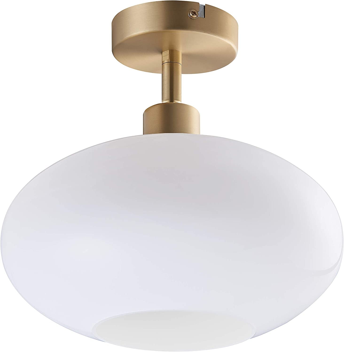 Archiology Semi Flush Mount Ceiling Light,Modern Ceiling Light with Opaline Glass Shade&Brass Metal Base Layer,Flush Mount Light Fixture for Dining Room, Bedroom, Cafe, Bar, Hallway, Passway