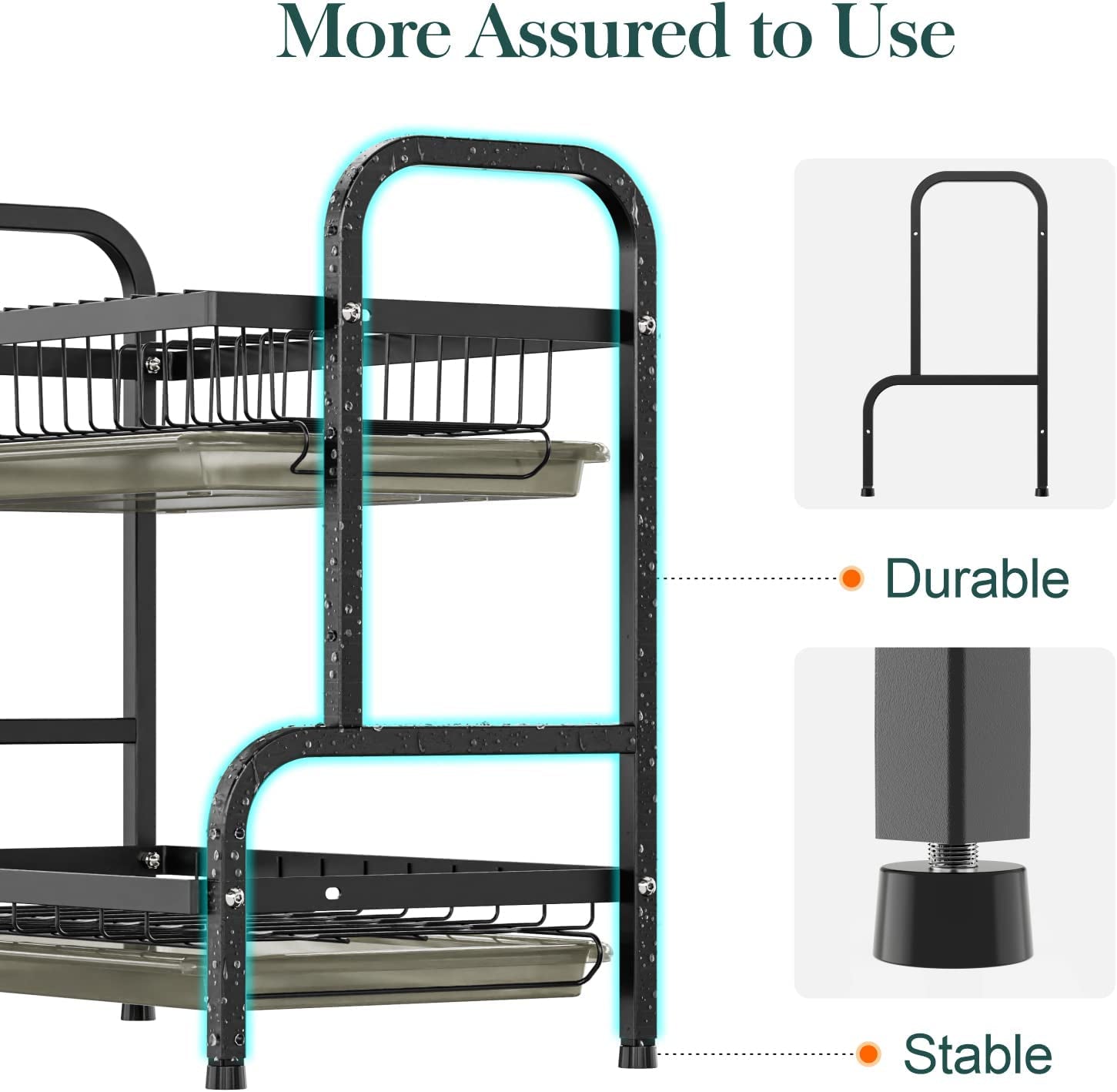 Dish Drying Rack for Kitchen Counter 2 Tier Dish Rack with Cup Holder, Dish Drainer with Drainboard and Utensil Holder Large Capacity for Small Kitchen Countertop Saving Space