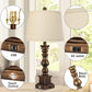 Touch Farmhouse Rustic Table Lamps Set of 2 for Living Room,3-Way Dimmable Resin Retro Bedside Nightstand Lamps Oatmeal Tapered Drum Shade for Bedroom with 2 USB Port and Outlet