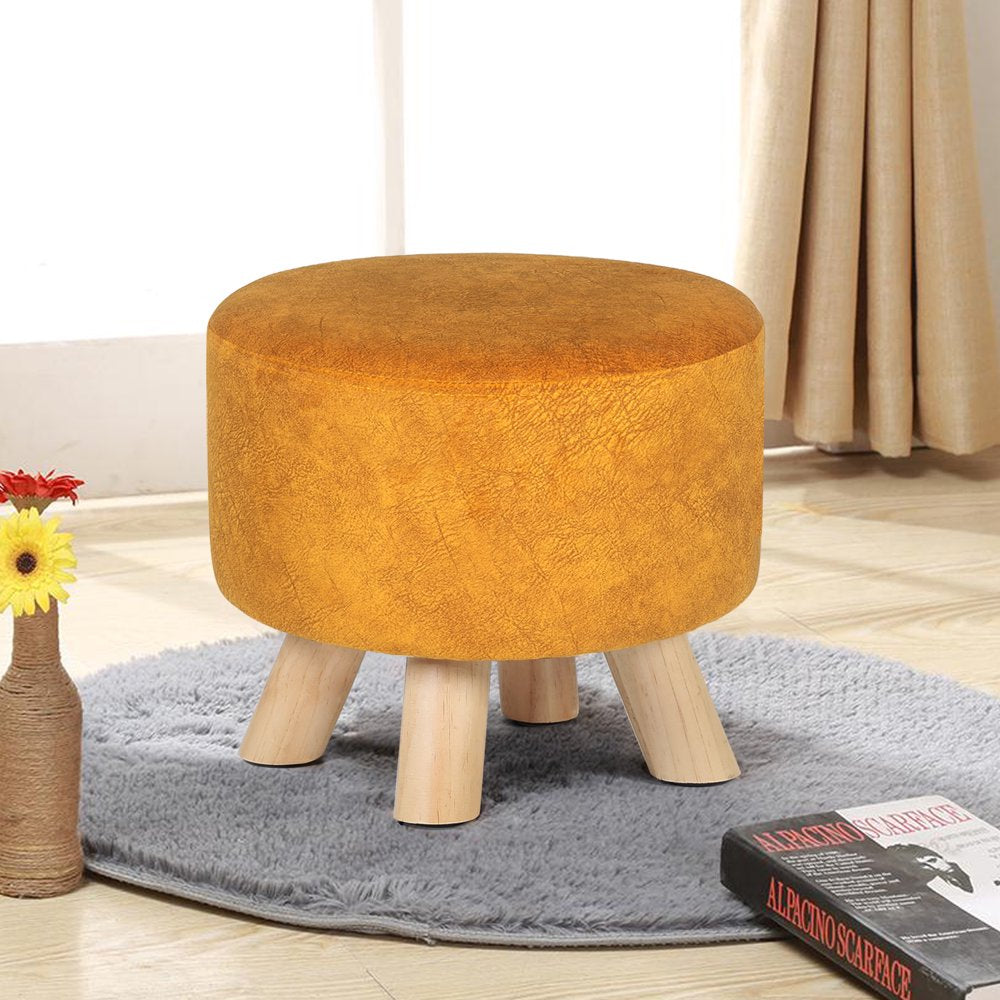 round Ottoman Velvet Foot Rest Stool Orange