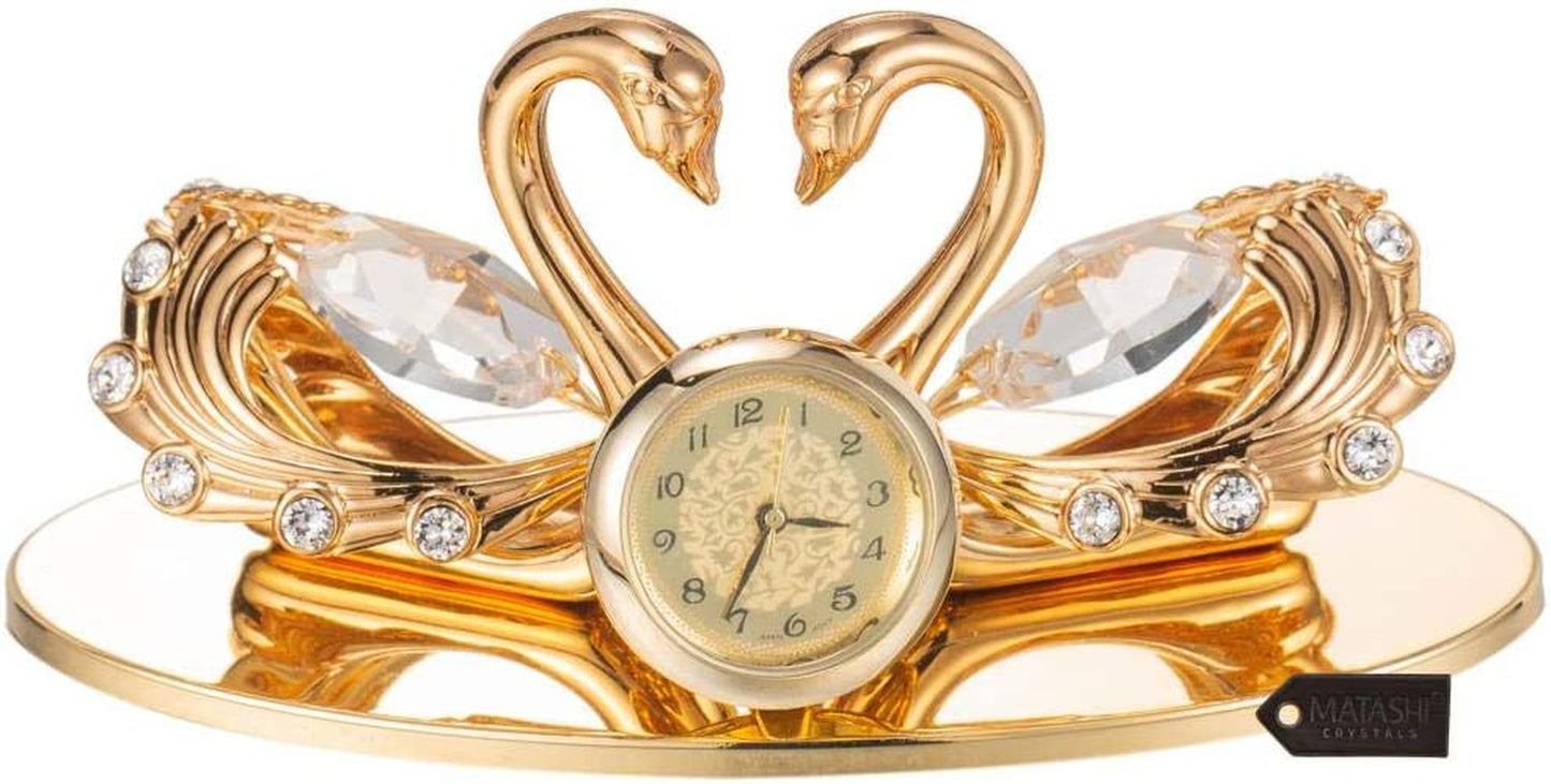 24K Gold Plated Loving Swans Figurine Clock Table Top Ornament for Home Office Desk Bedroom Decor Gift for Valentine'S Day Birthday Mother'S Day Anniversary Christmas Housewarming Present