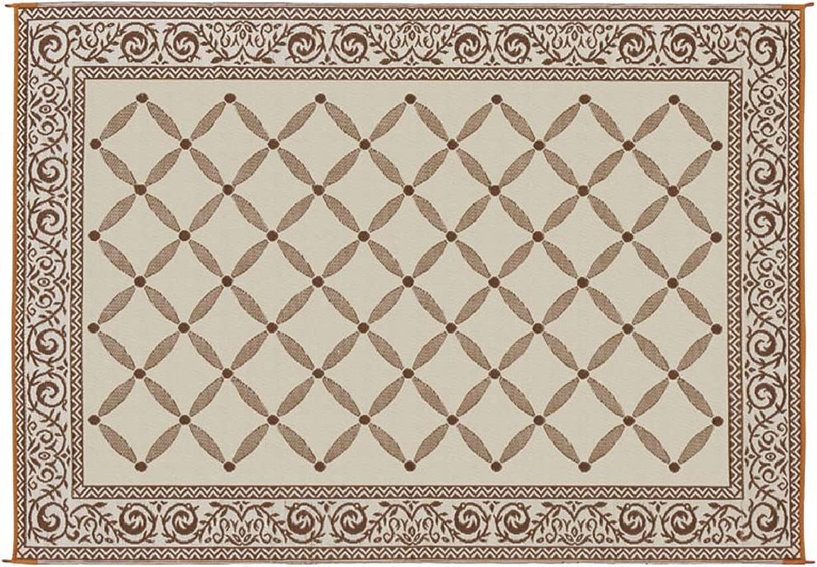 119127 9-Feet by 12-Feet Reversible Mat, Plastic Straw Rug, Large Floor Mat for Outdoors, RV, Patio, Backyard, Picnic, Beach, Camping (Brown/Beige)