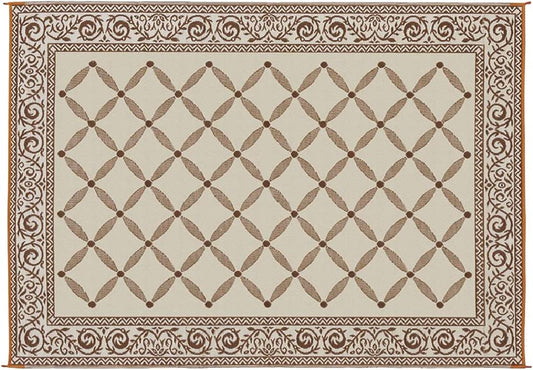 119127 9-Feet by 12-Feet Reversible Mat, Plastic Straw Rug, Large Floor Mat for Outdoors, RV, Patio, Backyard, Picnic, Beach, Camping (Brown/Beige)