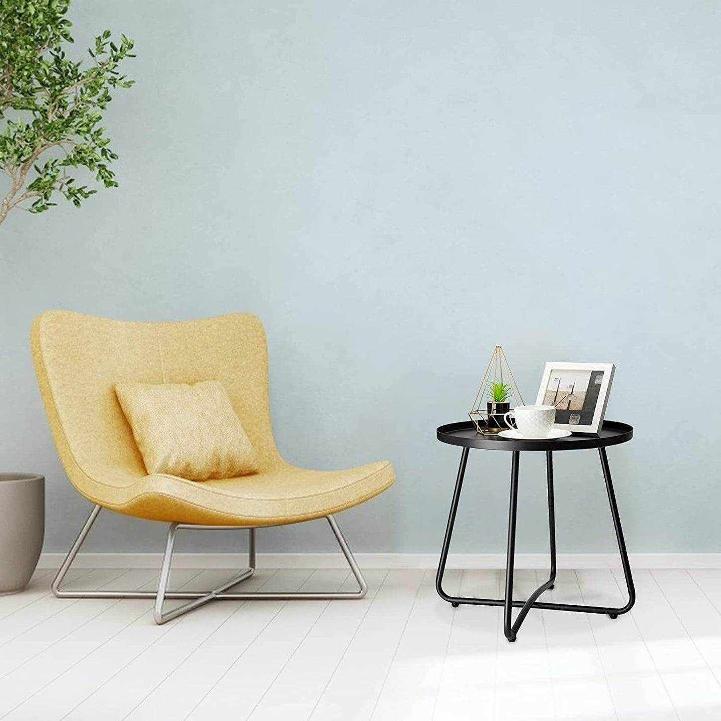 Outdoor Side Tables, Anti-Rust Metal Outdoor End Table, Small Patio Table round End Table Outdoor Table for Garden Balcony Yard Porch Patio Lawn Black