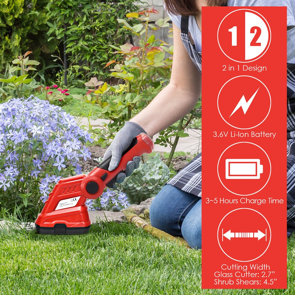 IRONMAX 3.6V 2-In-1 Cordless Grass Shear Cutter Shrub Trimmer W/Rechargeable Battery