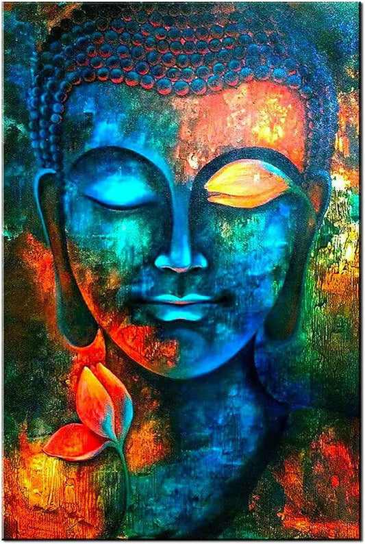 Buddha Wall Art Living Room Zen Decor Blue Colorful Buddha Paintings for Wall Decorations Abstract Buddha Statue Canvas Pictures Bedroom Wall Decor Modern Buddha Posters Meditation Home Decor 24X36"