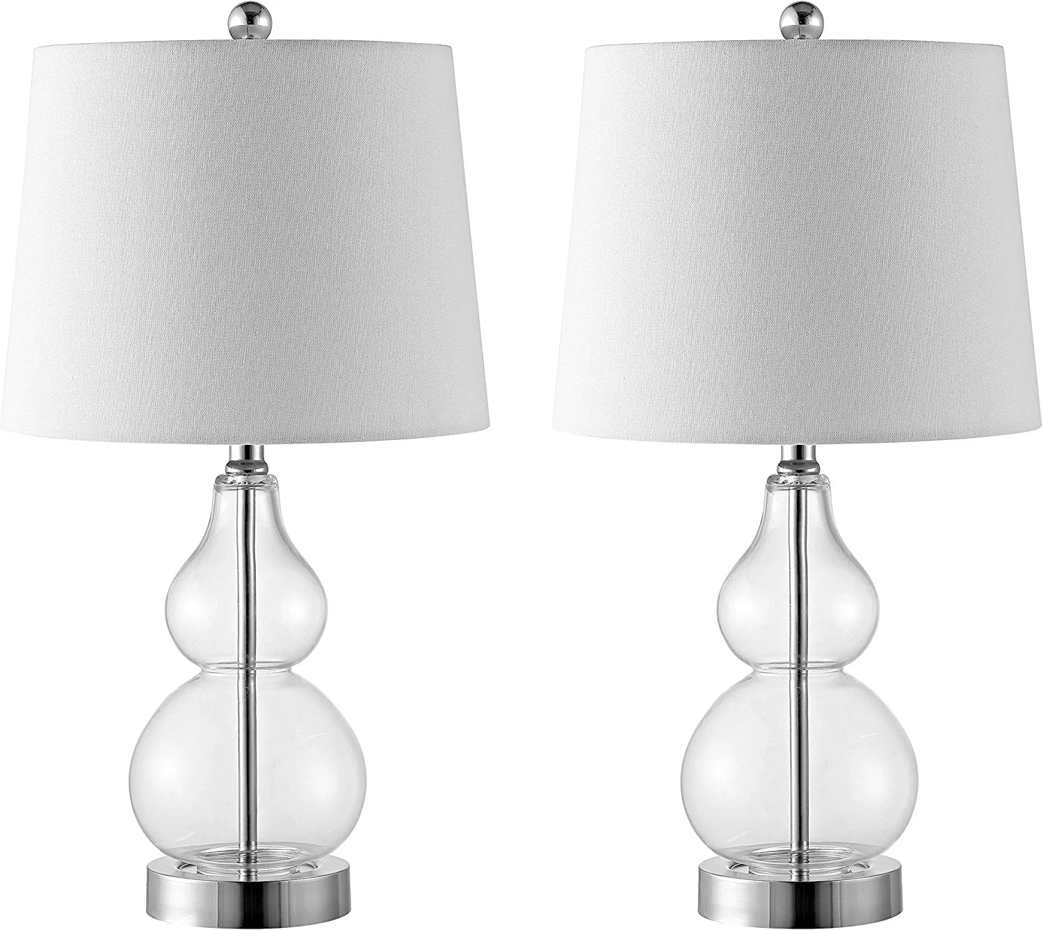 Lighting Collection Brisor Clear/ Chrome Double Gourd 22-Inch Bedroom Living Room Home Office Desk Nightstand Table Lamp Set of 2 (LED Bulbs Included)