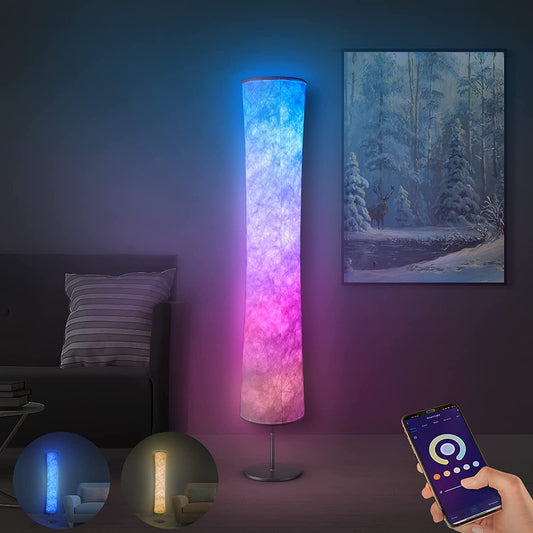 Floor Lamp, RGB Color Changing Led Lamp, Smart Lamp Alexa APP Control, Modern Floor Lamp with DIY Mode, Music Sync and White Fabric Shade, Standing Lamp for Living Room Bedroom Game Room