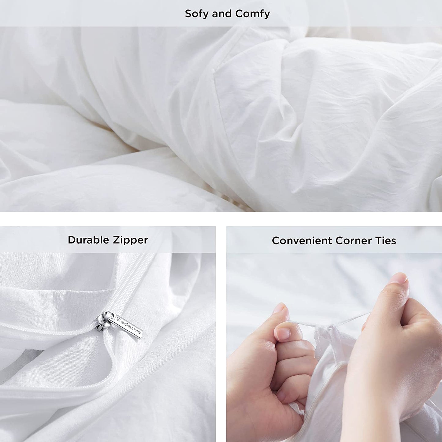 BEDSURE White Duvet Covers Queen Size - Washed Duvet Cover, Soft Queen Duvet Cover Set 3 Pieces with Zipper Closure, 1 Duvet Cover 90X90 Inches and 2 Pillow Shams (No Comforter)