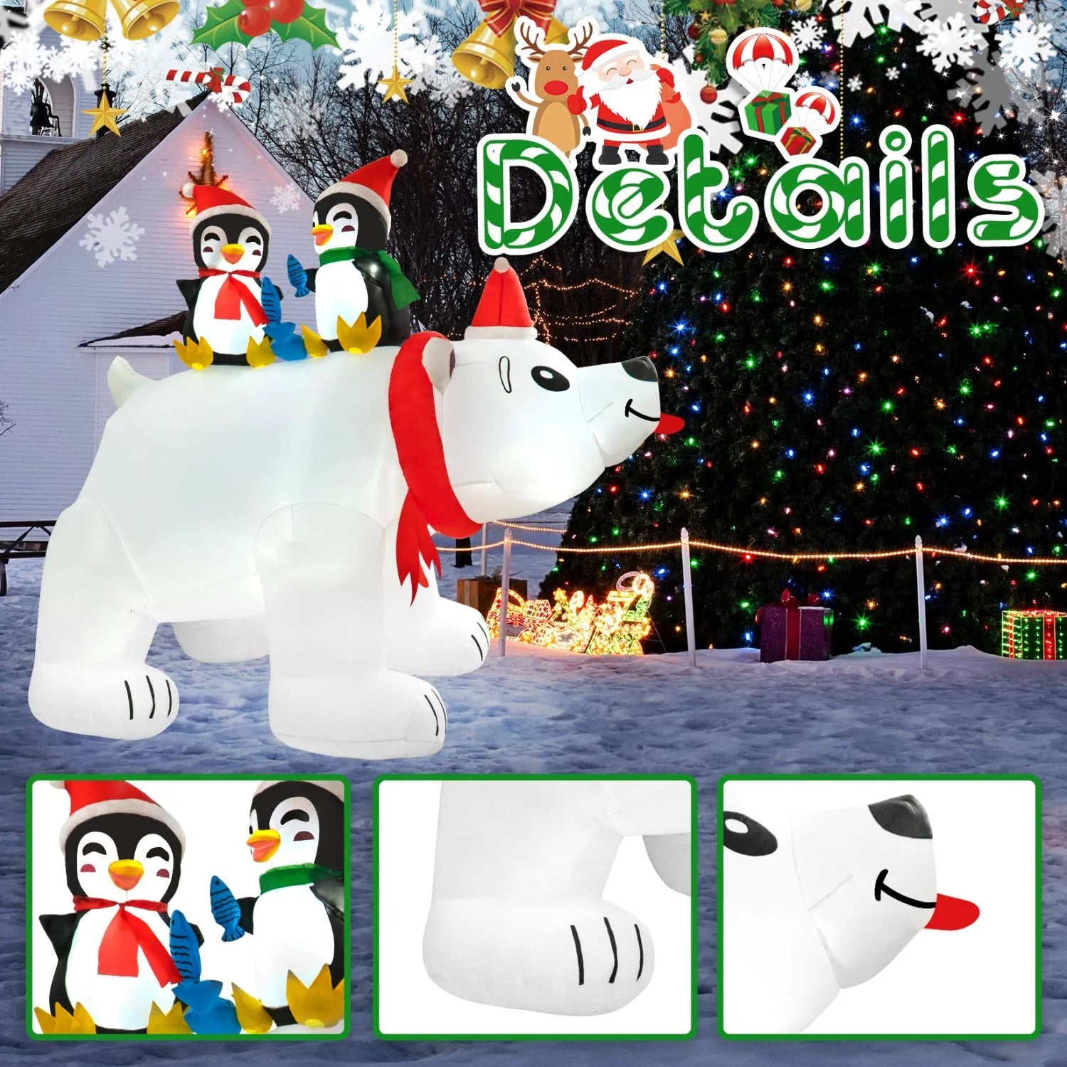 Christmas Inflatables Polar Bear with Penguin 6.5 Ft Christmas Blow up Yard Decorations Christmas Outdoor Decoration for Garden