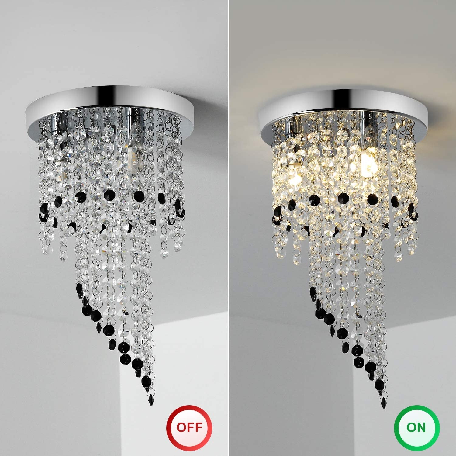 Crystal Chandelier Lighting, Mini Chandelier , 3-Light H15.16” W8.66”Modern Ceiling Lights , Flush Mount Ceiling Light,Small Chandelier for Closet , Girls Room,Bedroom, Living Room, Dining Room