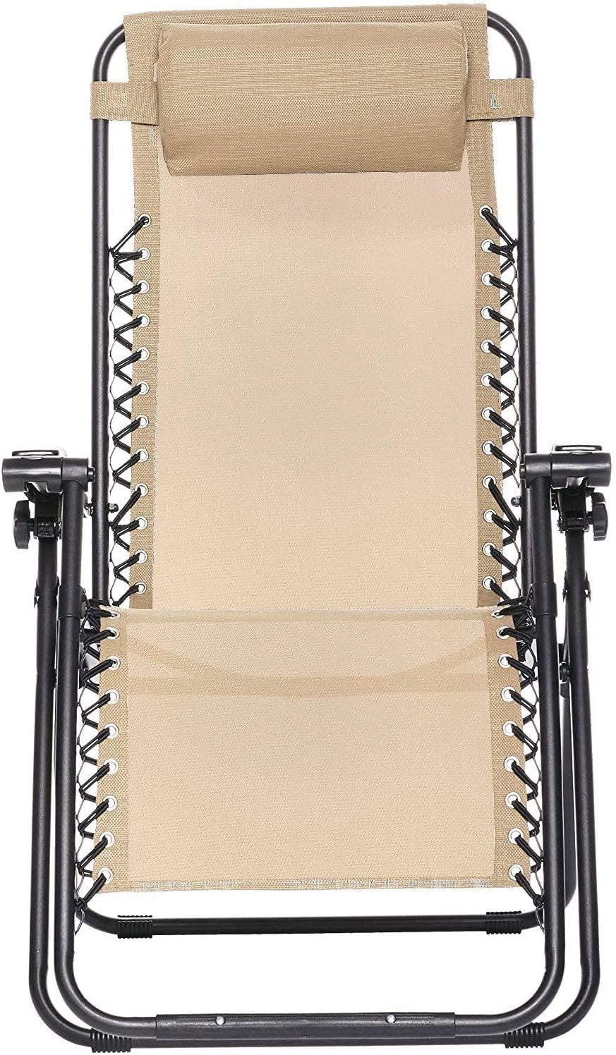 Outdoor Textilene Adjustable Zero Gravity Folding Reclining Lounge Chair with Pillow, Beige