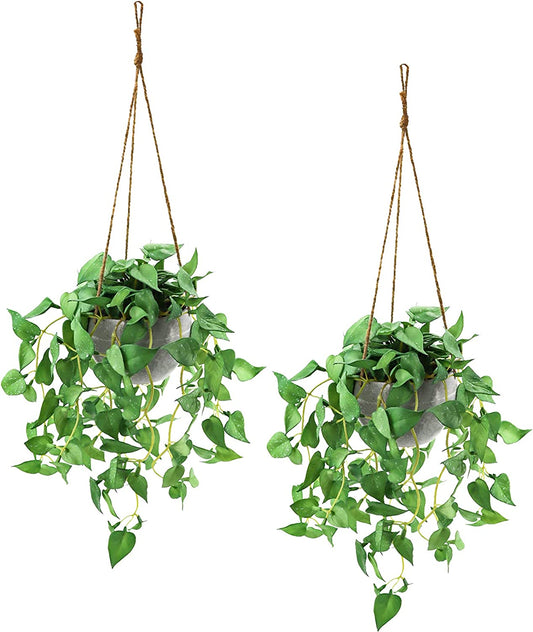 Hanging Plant Fake Hanging Plants with Pots, 2 Pack Artificial Hanging Plants, Faux Anthurium Leaf Hanging Basket Plant for Wall Home Room Indoor Outdoor Decor