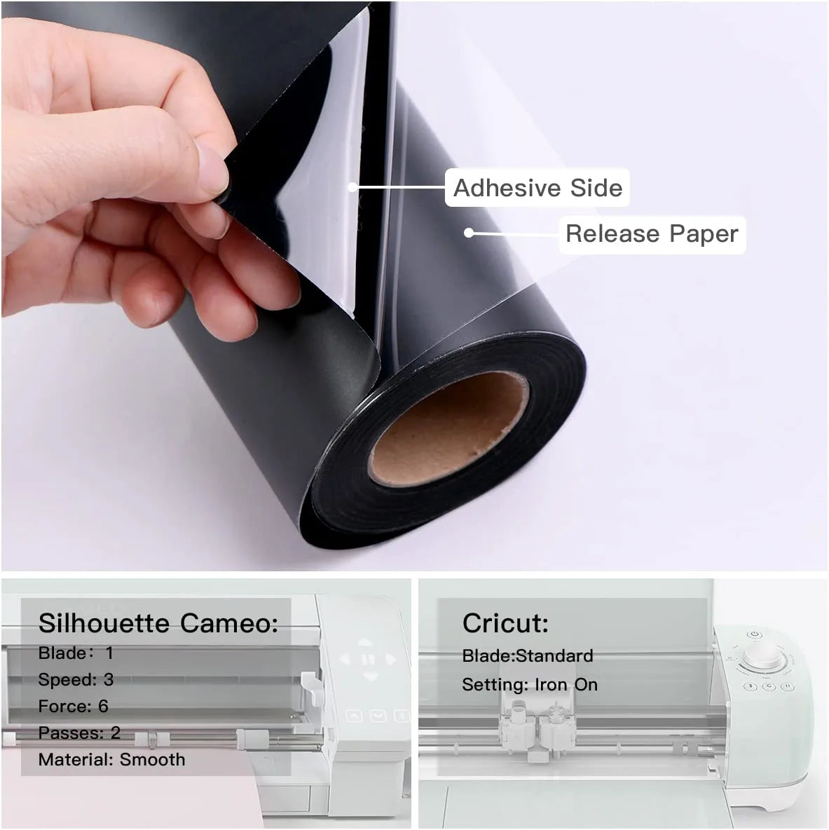 Black Permanent Adhesive Vinyl Roll - 12" X 50 FT for Signs, Scrapbooking, Adhesive Vinyl Sheets for Cricut, Silhouette and Cameo Cutters