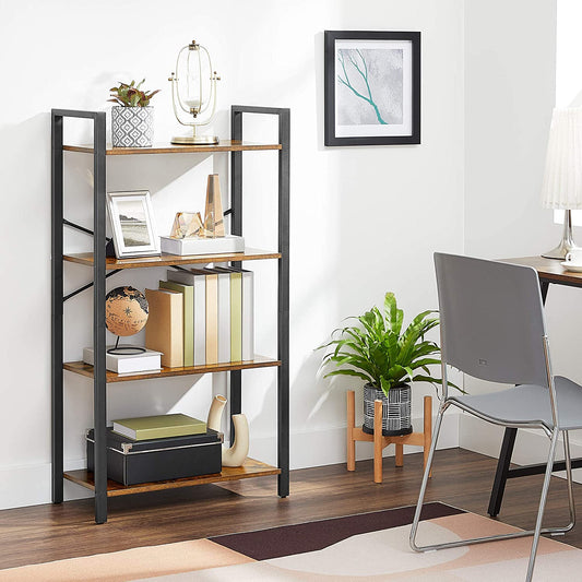 Bookshelf, 4-Tier Shelving Unit, Bookcase, Book Shelf, 11.8 X 25.9 X 47.2 Inches, Rustic Brown + Black