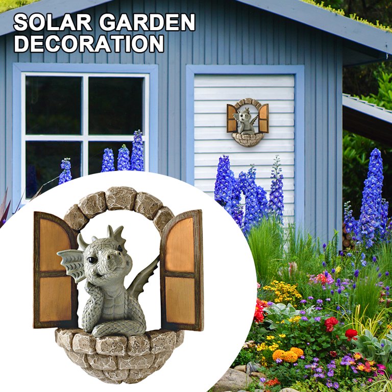 RELAX Courtyard Dinosaur Sculpture Wall Decoration, Weatherproof Resin Statue Miniatures, Lovely Dragon Garden Ornaments for Patio Yard (Dinosaur)