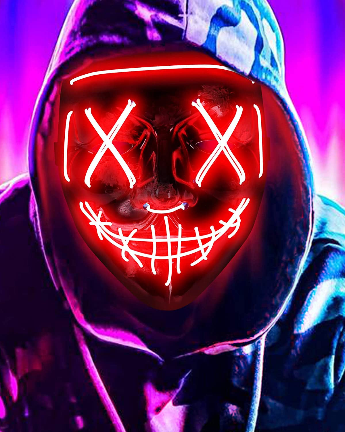 Halloween Mask, LED Light up Purge Mask, Purge Mask Costume,Halloween Masks Costume for Men Women Kids