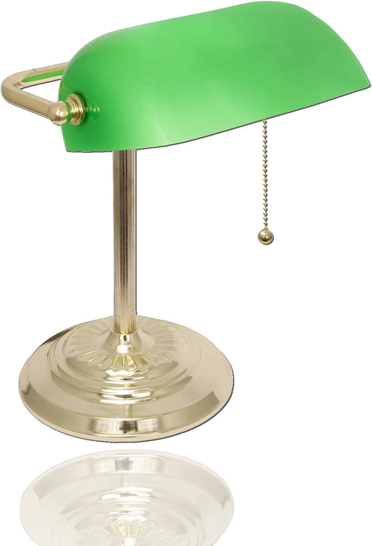 Green Bankers Desk Lamp with Glass Shade by Lightaccents - Traditional Desk Light with Classic Green Glass Shade and Polished Brass Finish