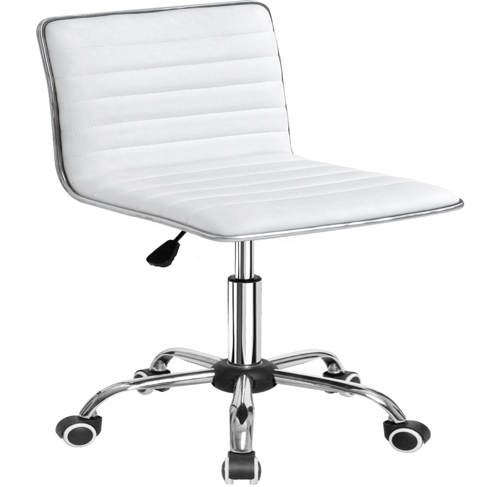 Mid Back Faux Leather Office Desk Computer Task Chair, with Armless, White
