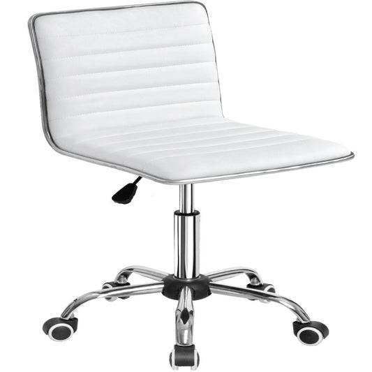 Mid Back Faux Leather Office Desk Computer Task Chair, with Armless, White