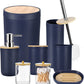 8Pcs Navy Blue Bathroom Accessories Set - with Trash Can Toothbrush Holder Soap Dispenser Soap and Lotion Set Tumbler Cup…