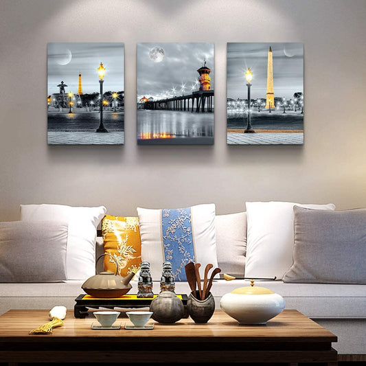 Family Bedroom Wall Decor Canvas Wall Art for Living Room Modern Wall Decorations for Bathroom Night View Paintings Kitchen Canvas Art Hang Pictures Artwork Home Decoration 3 Pieces