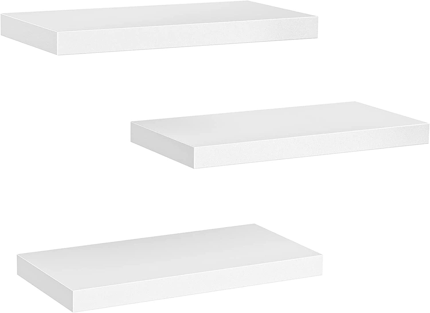 Floating Shelves, Wall Shelves for Bathroom/Living Room/Bedroom/Kitchen Decor, White Shelves with Invisible Brackets Set of 3 - AMFS08