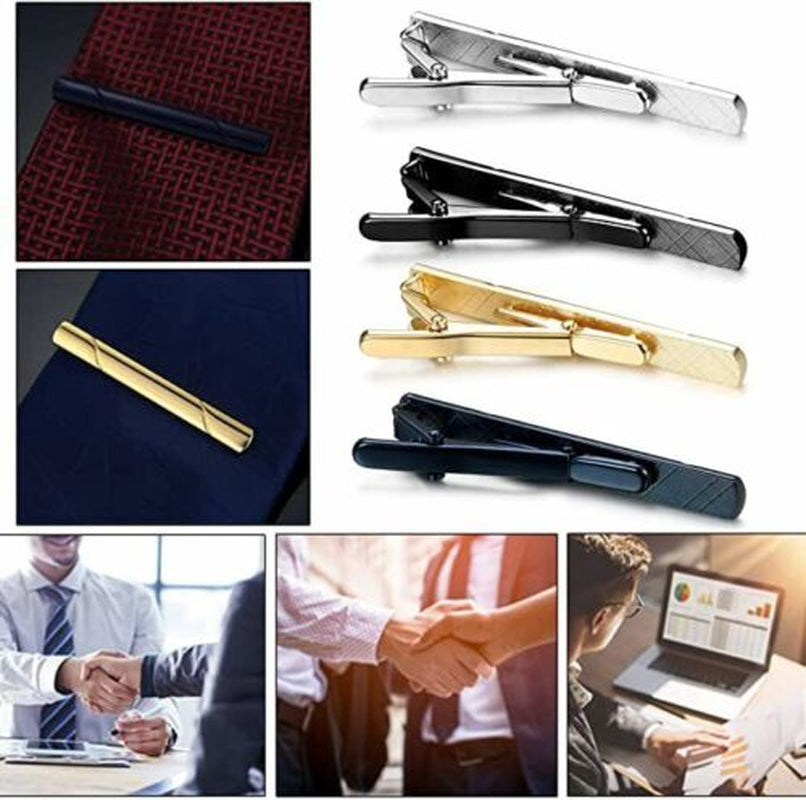 4Pcs Mens Tie Clip Necktie Bar Clasp Clamp Pin Stainless Steel Gold Black Silver