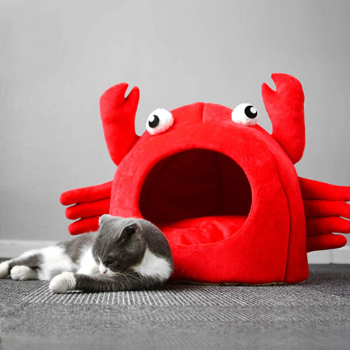 Self-Warming Crab Pet House Bed 2 in 1 Foldable Cushion Mat for Dogs and Cats, 14.6 X 14.6 Inches
