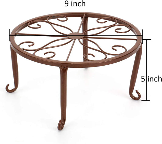 4 Pack 9" Metal Plant Stands for Indoor and Outdoor, Planters Stand, Flower Pots Holder, Beverage Dispenser Stand, Pumpkin Stand for Floor and Tabletop Decoration - Brown