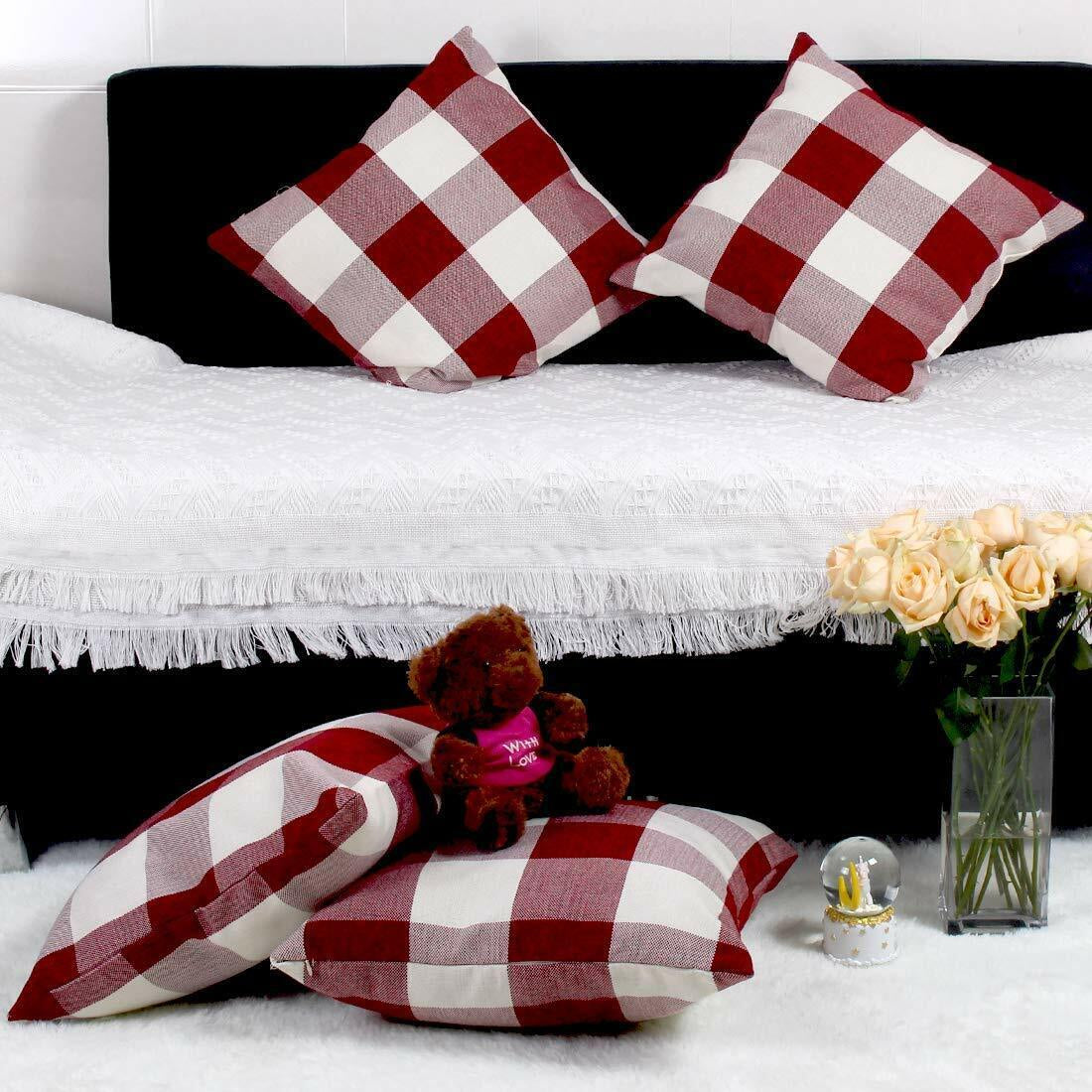 Set of 4 Farmhouse Buffalo Checker Plaid Throw Pillow Covers Size 18" X 18"