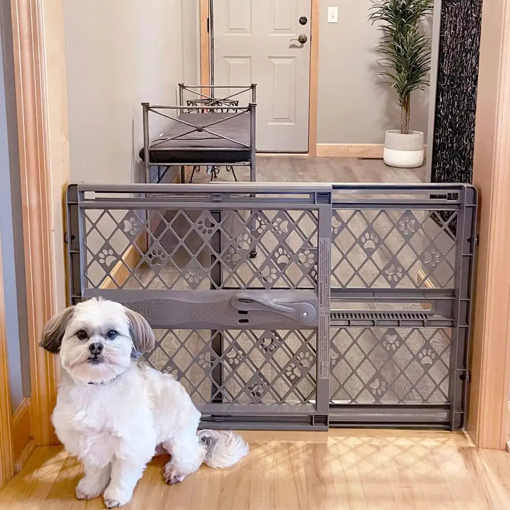MYPET  40” Paws Portable Pet Gate: Made in USA, Expands & Locks in Place with No Tools. Pressure Mount. Fits 26"-40" Wide (23" Tall, Fieldstone)