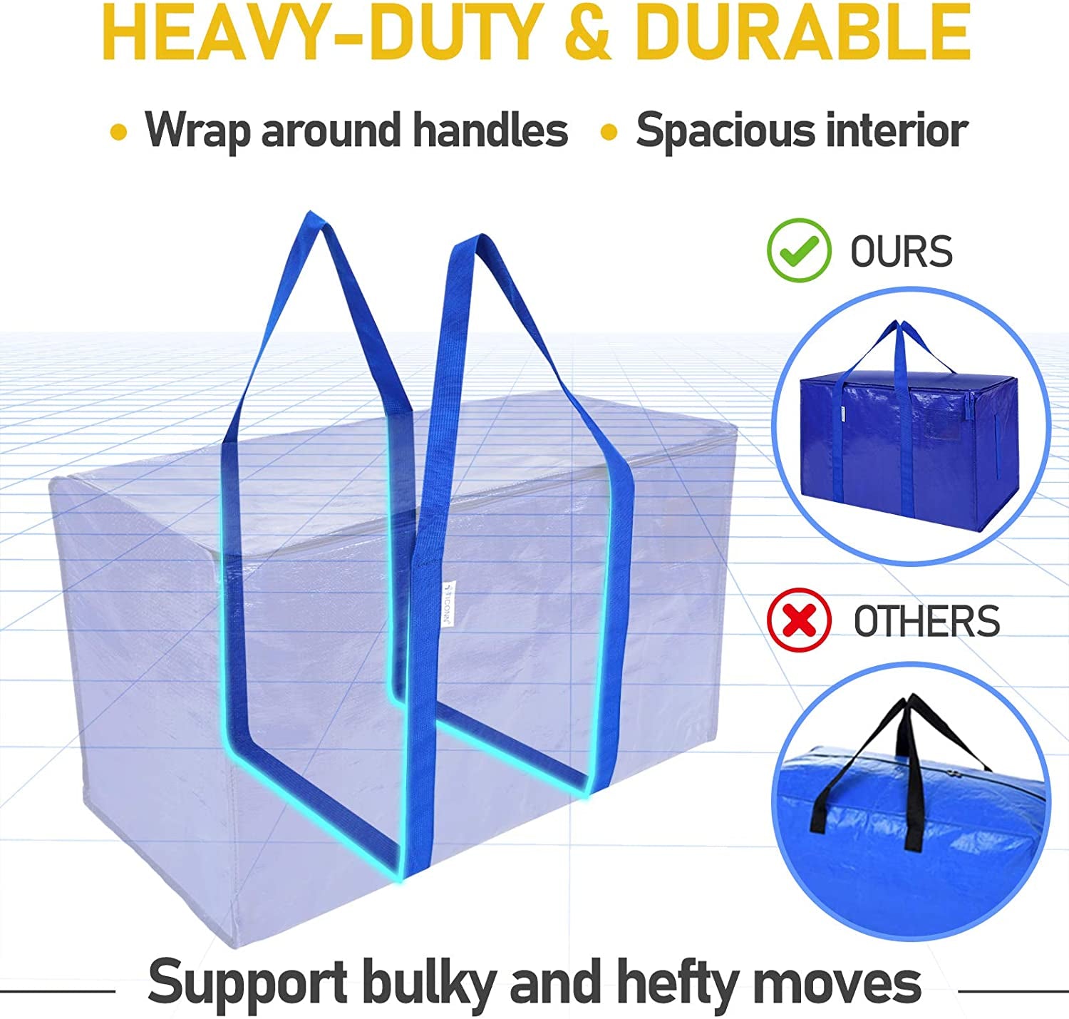 6 Pack Extra Large Moving Bags with Zippers & Carrying Handles, Heavy-Duty Storage Tote for Space Saving Moving Storage