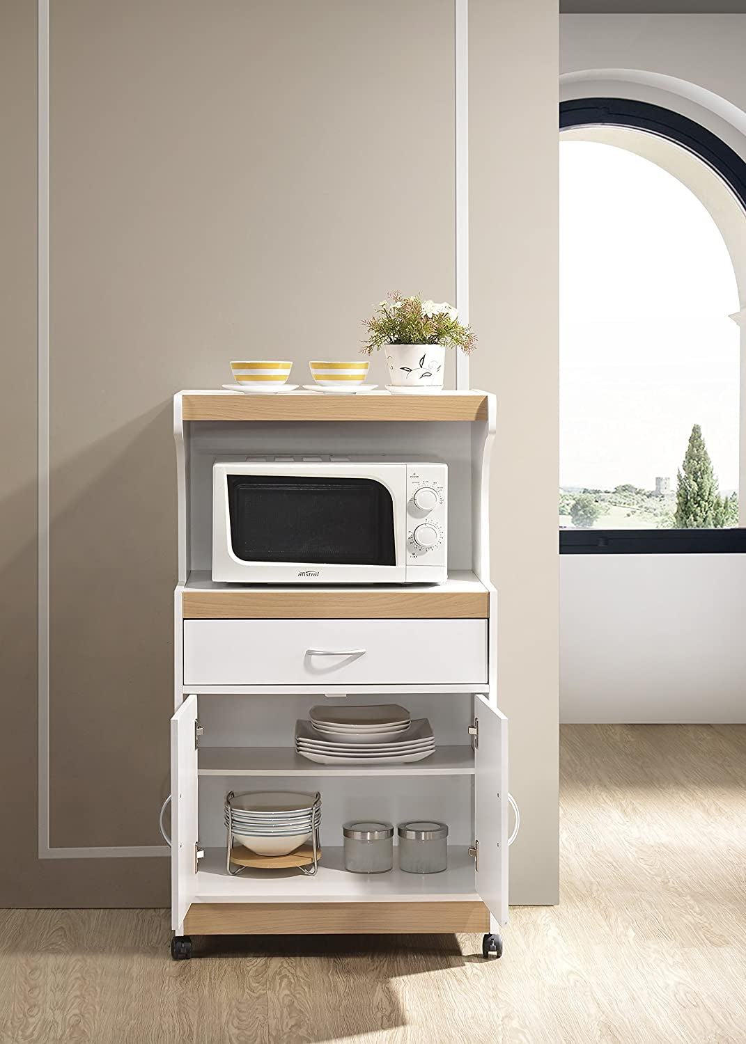IMPORT Microwave Kitchen Cart, White