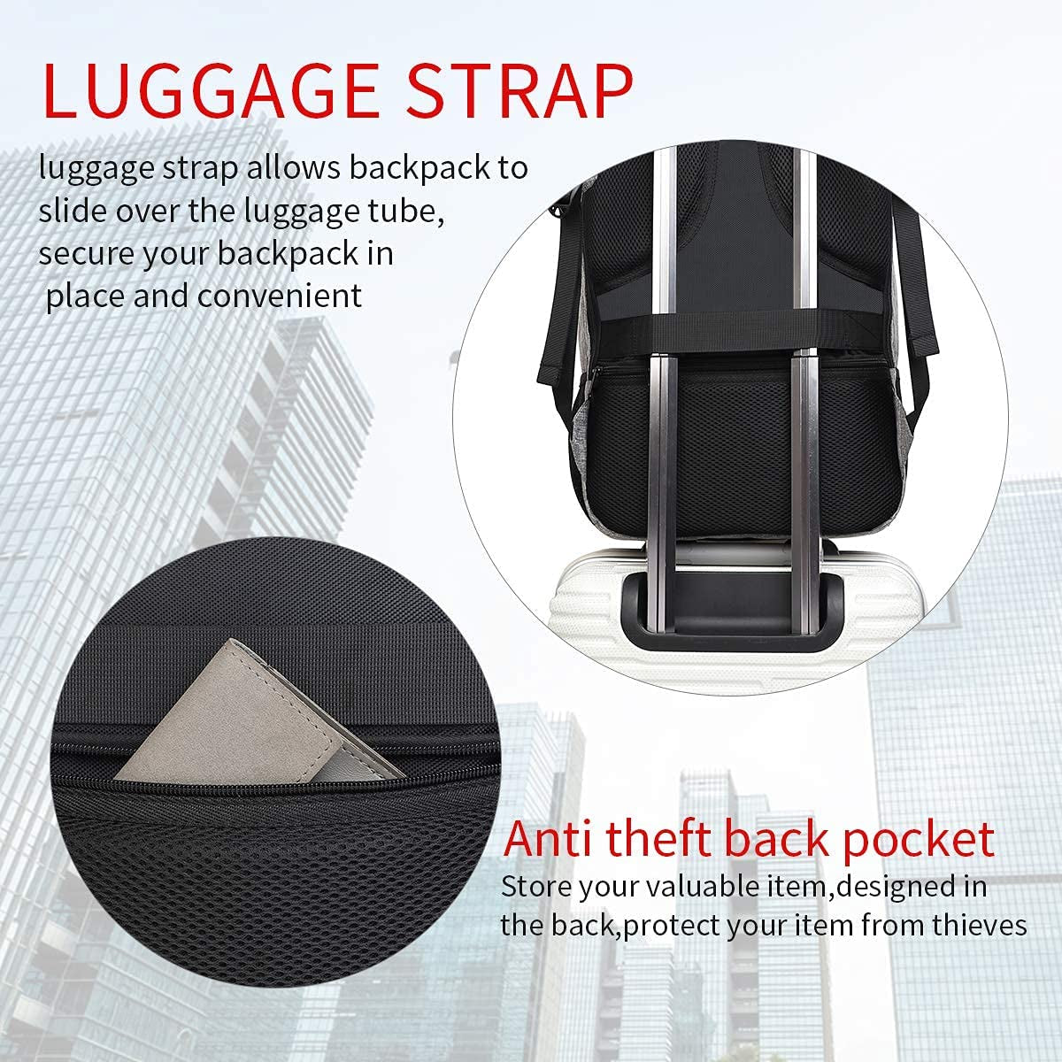 Travel Laptop Backpack anti Theft Water Resistant Backpacks School Computer Bookbag with USB Charging Port for Men Women College Students Fits 15.6 Inch Laptop (Grey)