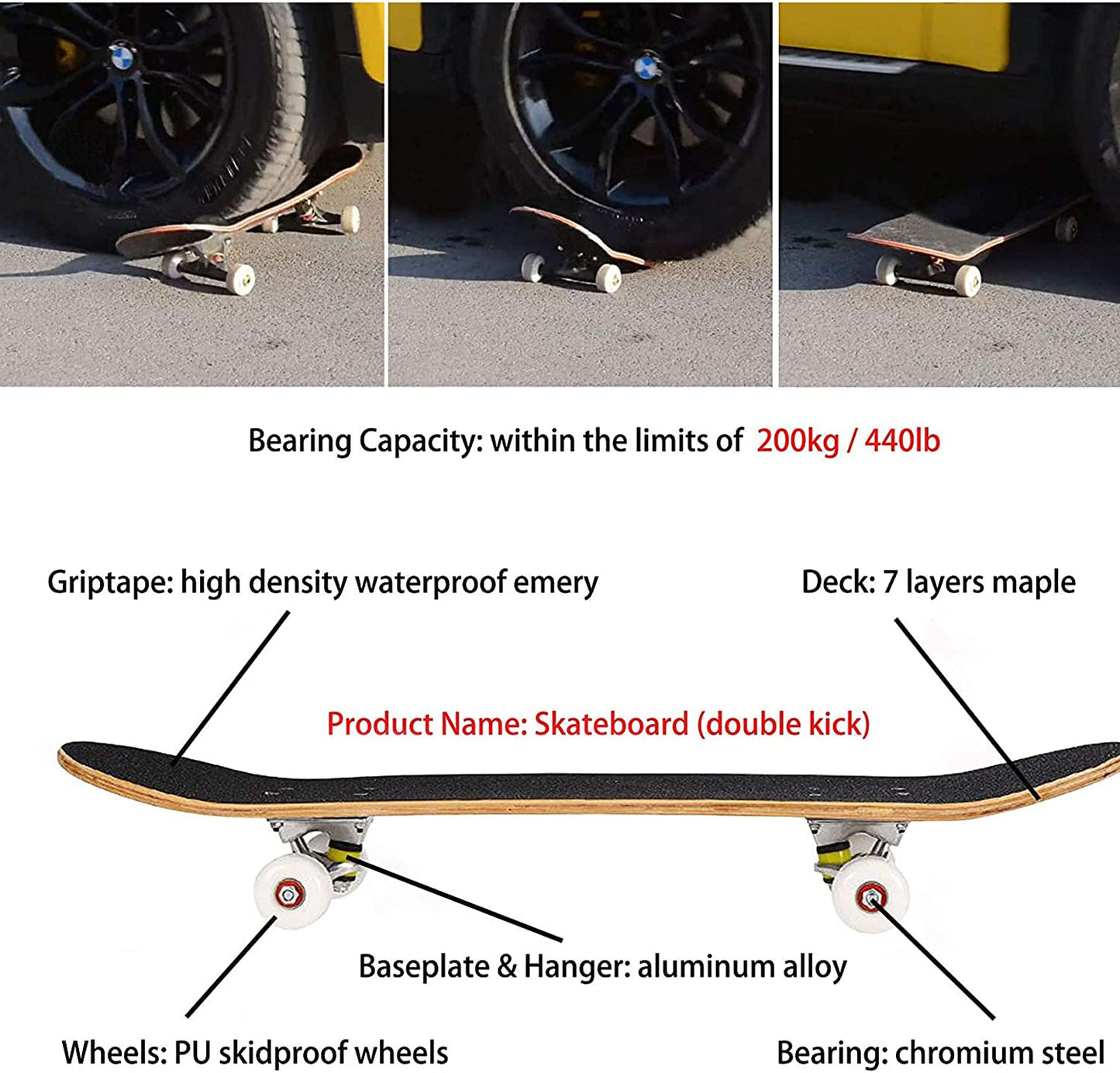 Pro Complete Skateboards for Beginners Adults Youths Teens Kids Girls Boys 31"X8" Skate Boards 7 Layer Canadian Maple Double Kick Concave Longboards